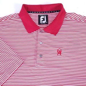 FootJoy FJ GA Logo Lisle Red White Striped Golf Polo Shirt XL